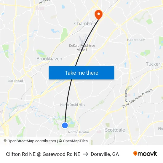 Clifton Rd NE @ Gatewood Rd NE to Doraville, GA map
