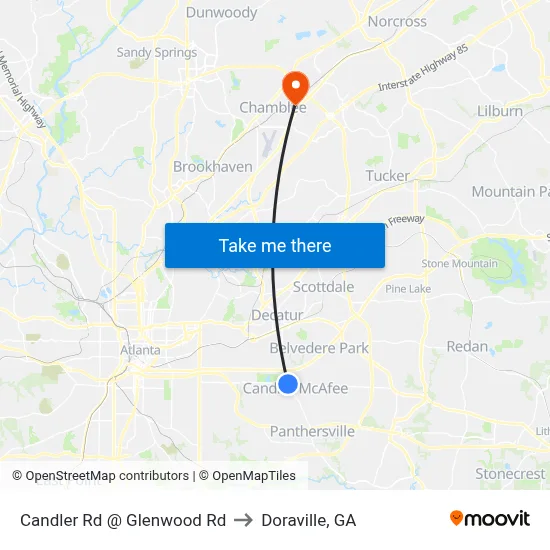 Candler Rd @ Glenwood Rd to Doraville, GA map