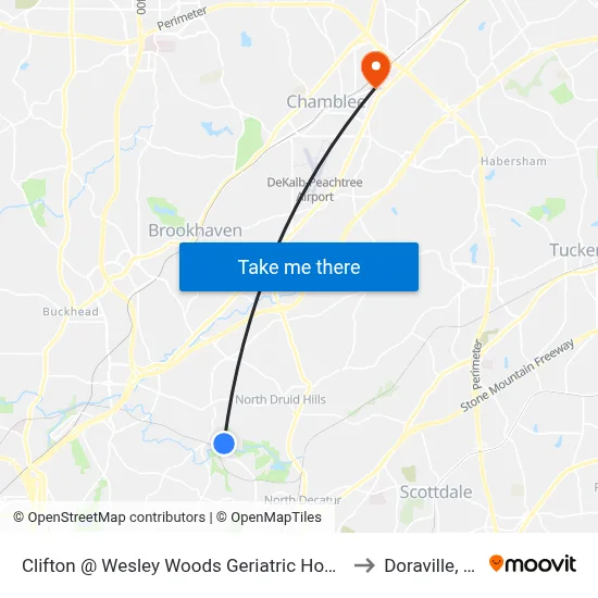 Clifton @ Wesley Woods Geriatric Hospital to Doraville, GA map