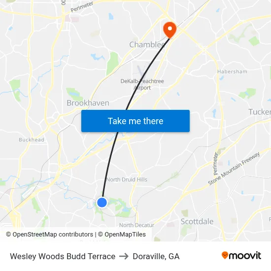 Wesley Woods Budd Terrace to Doraville, GA map