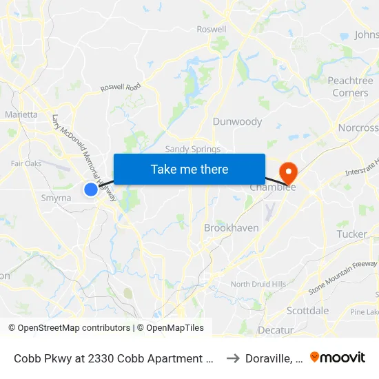 Cobb Pkwy at 2330 Cobb Apartment Homes to Doraville, GA map