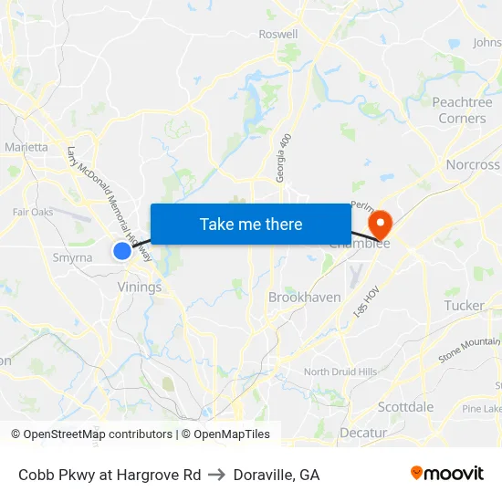 Cobb Pkwy at Hargrove Rd to Doraville, GA map