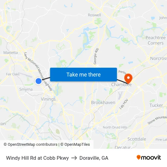 Windy Hill Rd at Cobb Pkwy to Doraville, GA map