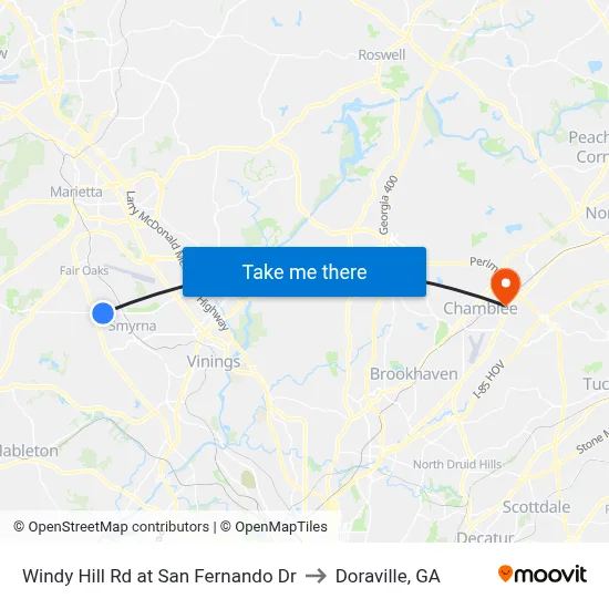 Windy Hill Rd at San Fernando Dr to Doraville, GA map