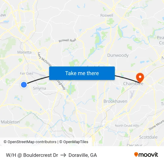 W/H @ Bouldercrest Dr to Doraville, GA map