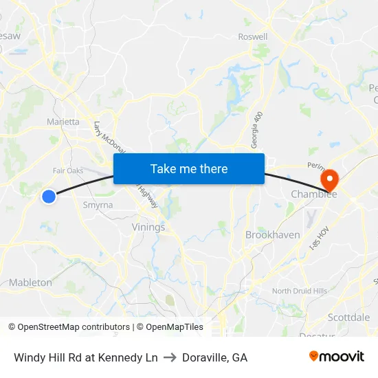 Windy Hill Rd at Kennedy Ln to Doraville, GA map