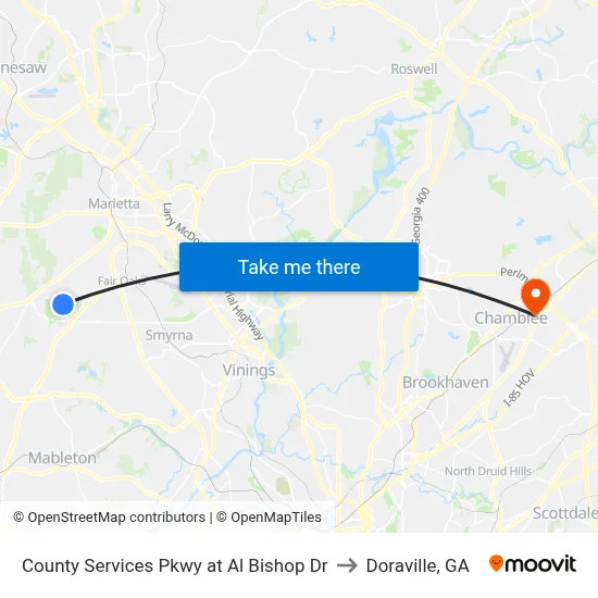 County Services Pkwy at Al Bishop Dr to Doraville, GA map