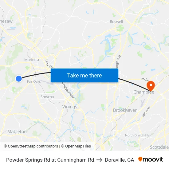Powder Springs Rd at Cunningham Rd to Doraville, GA map