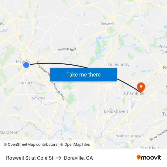 Roswell St at Cole St to Doraville, GA map