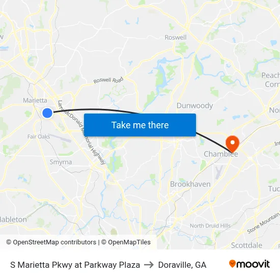S Marietta Pkwy at Parkway Plaza to Doraville, GA map