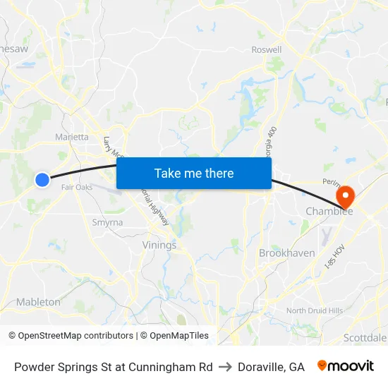 Powder Springs St at Cunningham Rd to Doraville, GA map