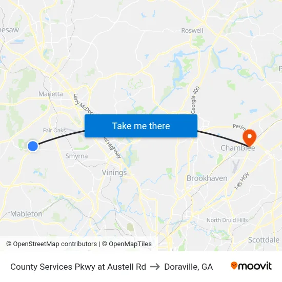 County Services Pkwy at Austell Rd to Doraville, GA map