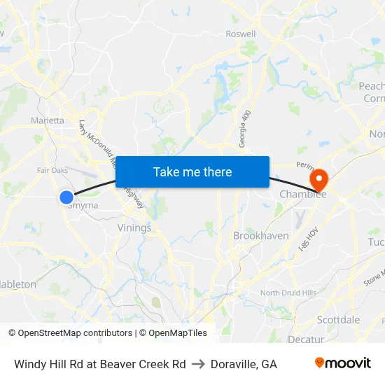 Windy Hill Rd at Beaver Creek Rd to Doraville, GA map