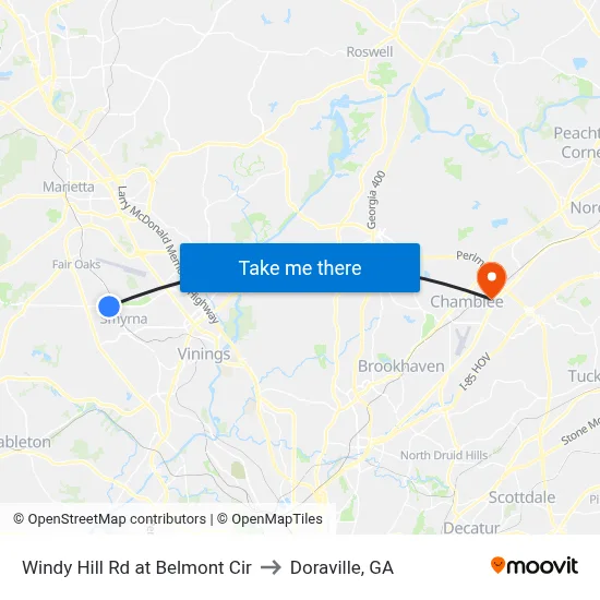 Windy Hill Rd at Belmont Cir to Doraville, GA map