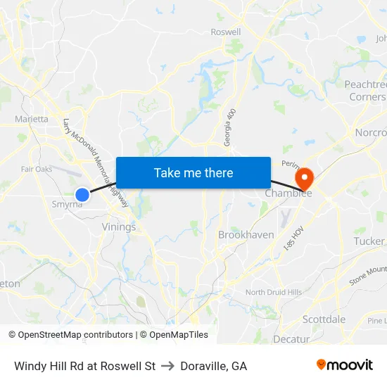 Windy Hill Rd at Roswell St to Doraville, GA map