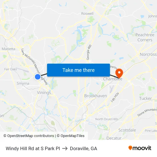 Windy Hill Rd at S Park Pl to Doraville, GA map
