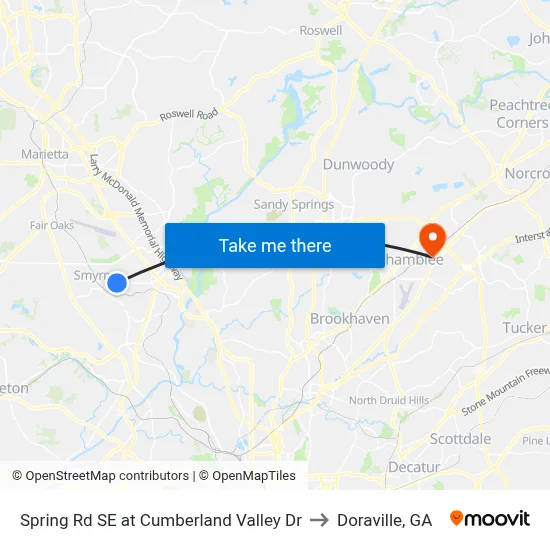 Spring Rd SE at Cumberland Valley Dr to Doraville, GA map