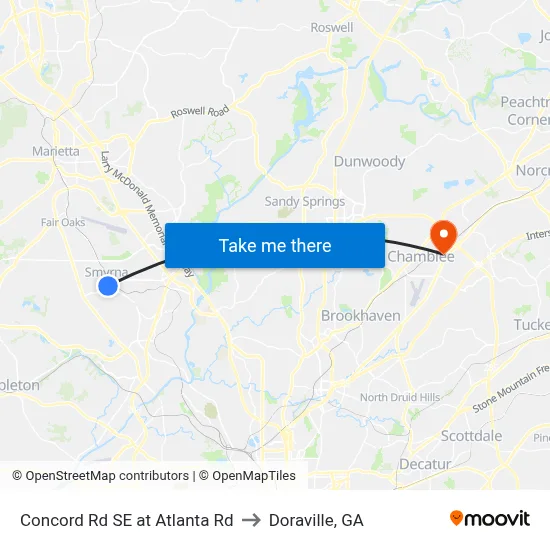 Concord Rd SE at Atlanta Rd to Doraville, GA map