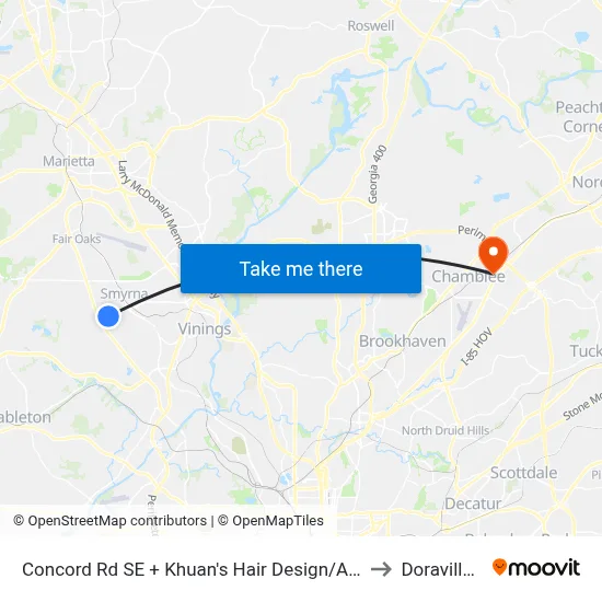 Concord Rd SE + Khuan's Hair Design/Arkle Veterina to Doraville, GA map