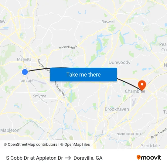 S Cobb Dr at Appleton Dr to Doraville, GA map