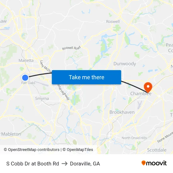 S Cobb Dr at Booth Rd to Doraville, GA map