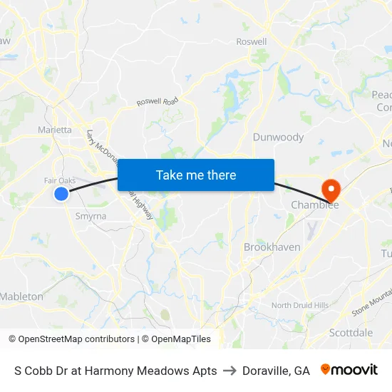 S Cobb Dr at Harmony Meadows Apts to Doraville, GA map