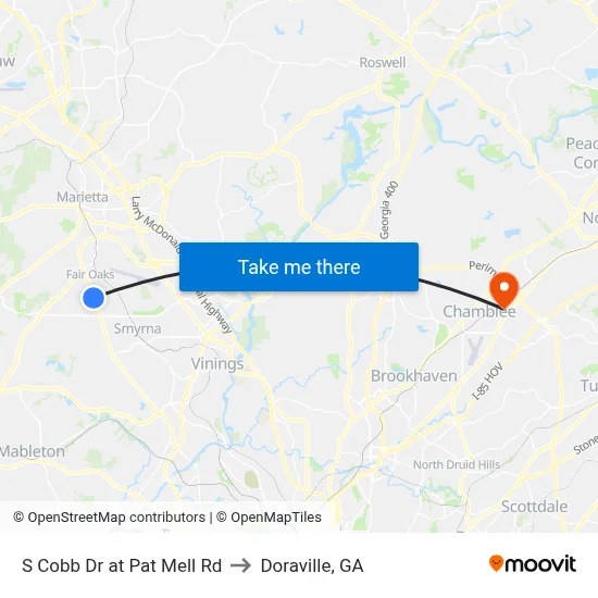 S Cobb Dr at Pat Mell Rd to Doraville, GA map