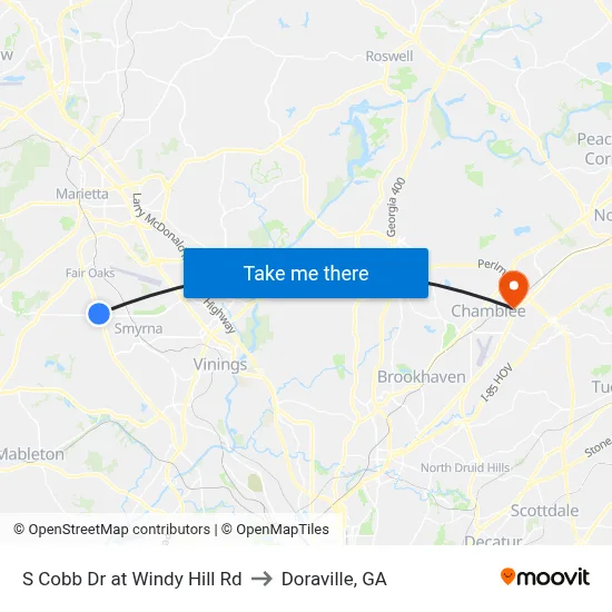 S Cobb Dr at Windy Hill Rd to Doraville, GA map