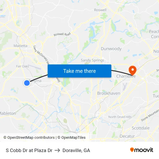 S Cobb Dr at Plaza Dr to Doraville, GA map