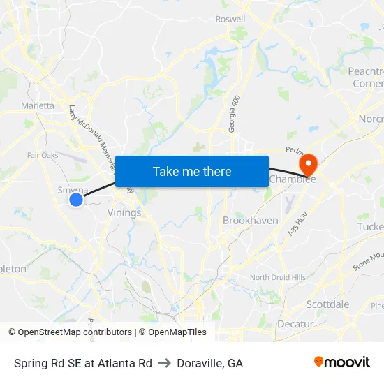 Spring Rd SE at Atlanta Rd to Doraville, GA map