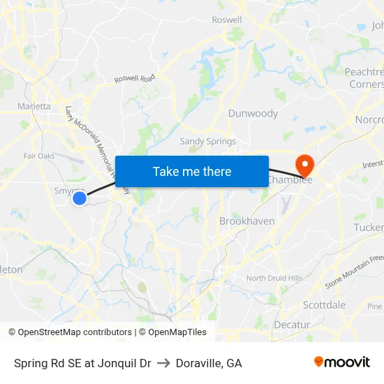 Spring Rd SE at Jonquil Dr to Doraville, GA map