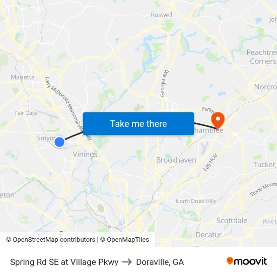 Spring Rd SE at Village Pkwy to Doraville, GA map