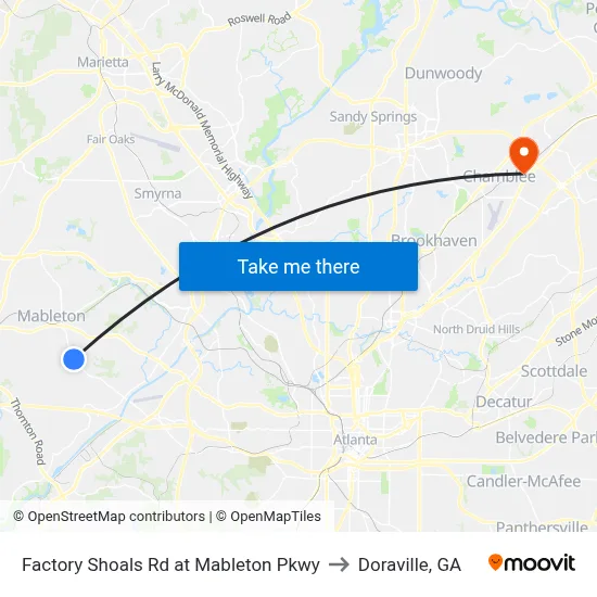 Factory Shoals Rd at Mableton Pkwy to Doraville, GA map