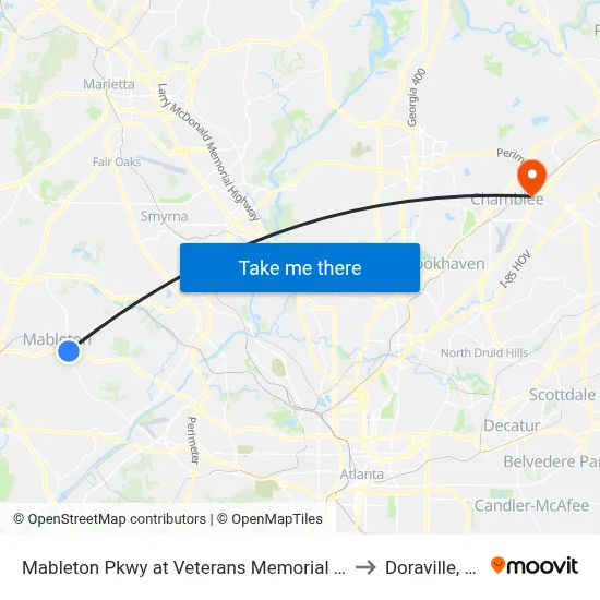 Mableton Pkwy at Veterans Memorial Hwy to Doraville, GA map