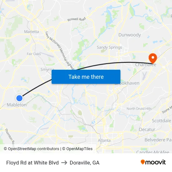 Floyd Rd at White Blvd to Doraville, GA map