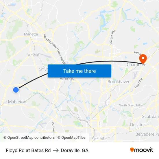 Floyd Rd at Bates Rd to Doraville, GA map