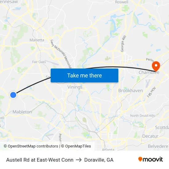 Austell Rd at East-West Conn to Doraville, GA map