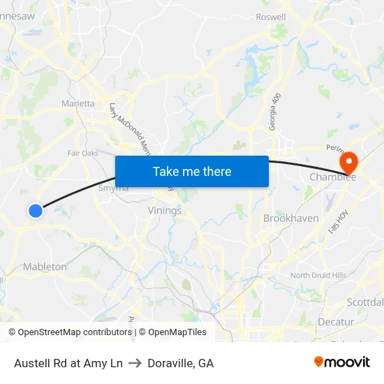 Austell Rd at Amy Ln to Doraville, GA map