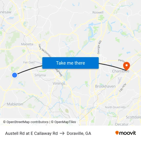 Austell Rd at E Callaway Rd to Doraville, GA map