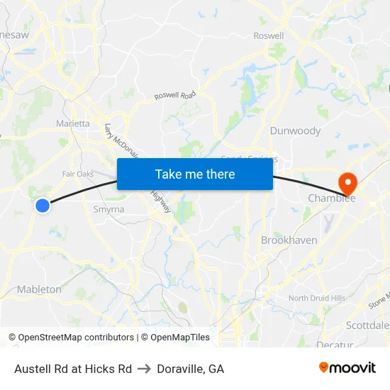 Austell Rd at Hicks Rd to Doraville, GA map
