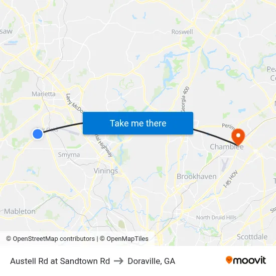 Austell Rd at Sandtown Rd to Doraville, GA map