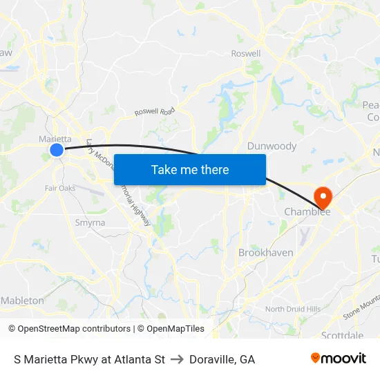 S Marietta Pkwy at Atlanta St to Doraville, GA map