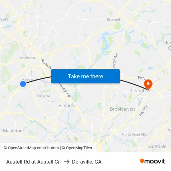 Austell Rd at Austell Cir to Doraville, GA map