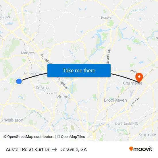 Austell Rd at Kurt Dr to Doraville, GA map