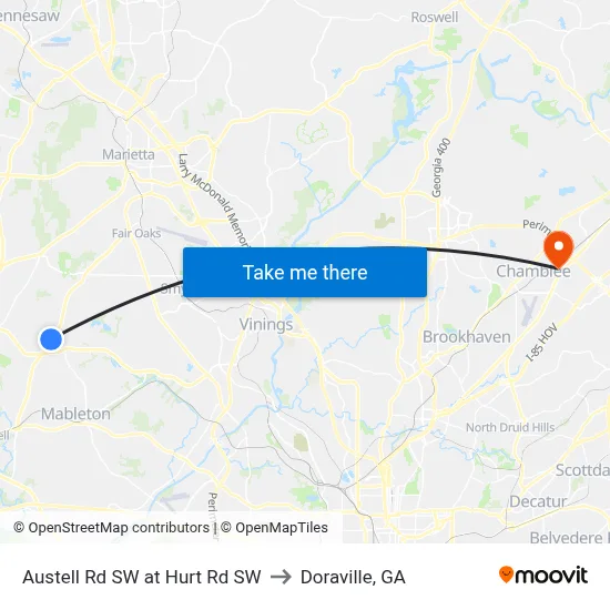 Austell Rd SW at Hurt Rd SW to Doraville, GA map