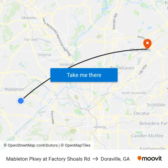 Mableton Pkwy at Factory Shoals Rd to Doraville, GA map