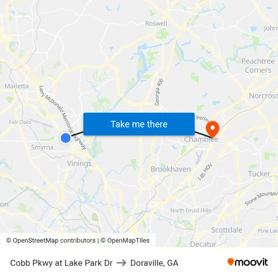 Cobb Pkwy at Lake Park Dr to Doraville, GA map
