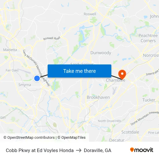 Cobb Pkwy at Ed Voyles Honda to Doraville, GA map