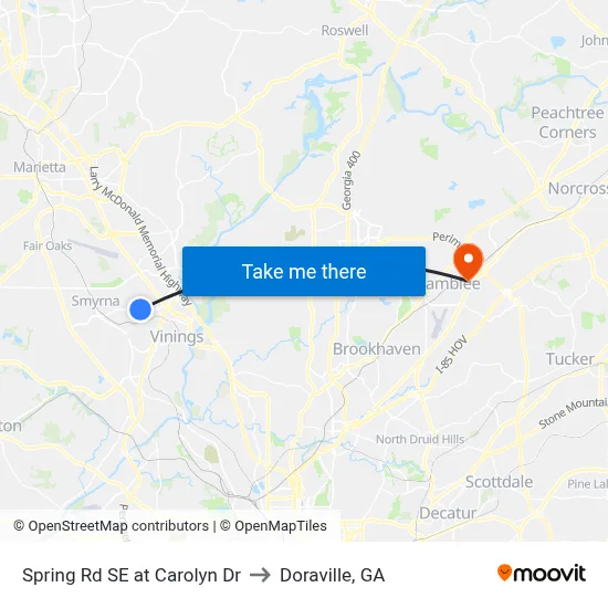 Spring Rd SE at Carolyn Dr to Doraville, GA map