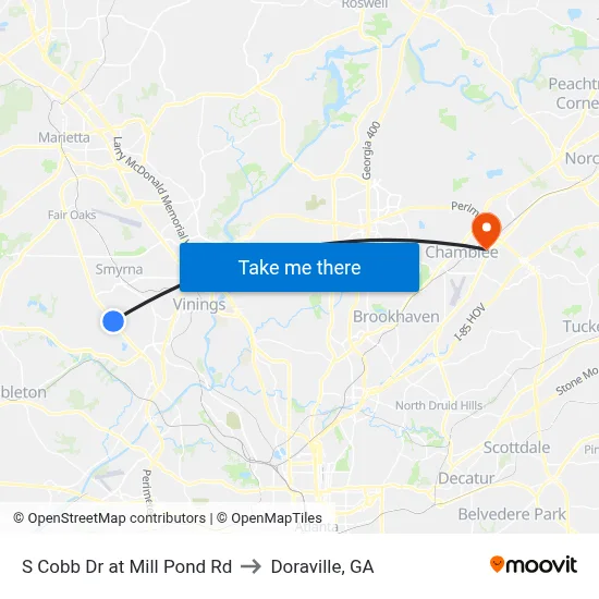 S Cobb Dr at Mill Pond Rd to Doraville, GA map